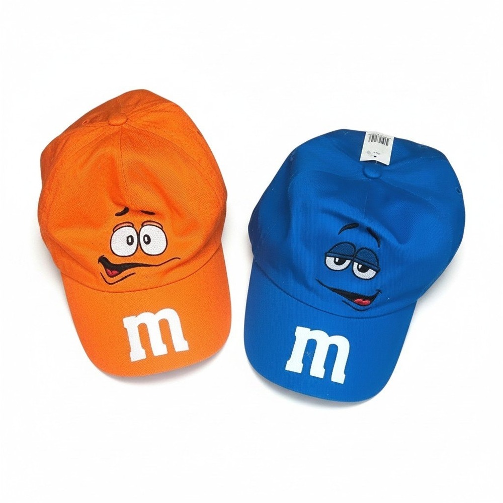 M&M's World Baseball Cap Set OS Blue Orange Embroidered Character Hats 2pk
